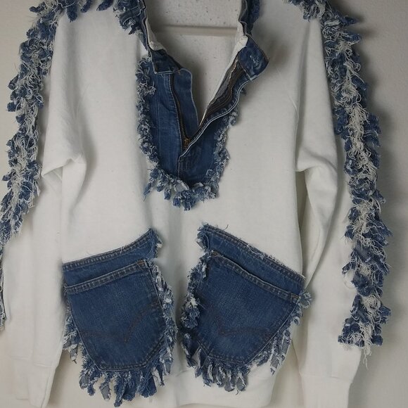 Screen Stars and Levi's Custom Fray Fringe Sweatshirt  Size L EUC Western Y2K - Picture 5 of 8